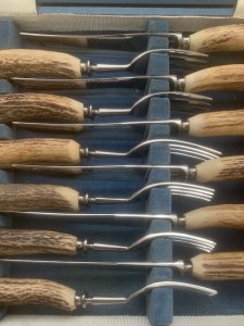 ASHBERRY Sheffield England 1930's-50's 12 Piece Stag Handled Knife & Fork Set.