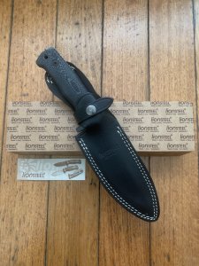 LionSTEEL Italy. Model T5 MI Canvas Micarta Handle Black Blade with Leather Sheath