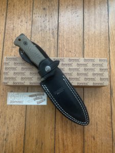 LionSTEEL Italy. Model T5B CVG Green Canvas Micarta Handle with Leather Sheath
