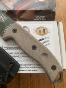 ESEE Knives- ESEE-5 Knife with Ivory Beige Micarta Handle Green Blade & Black Kydex Sheath