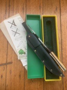 Puma Knife: Puma 1984 ForsterNicker Knife with Stag Handle & Green & Yellow Box #40482
