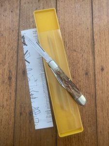 Puma Knife: Puma Original Rare 1977 Pony 620 Twin Blade Knife with Stag Antler Handle #27282