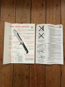 Puma Knife: Puma Original 1976 White Hunter Special *116377 in original box & Additional Paperwork