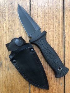 Kizlyar Knife: Kizlyar STRAZH Tactical/Hunting Knife with Black Leather Sheath