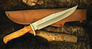 Puma SGB Knife: Puma SGB Bowie with Olive Wood Handle in Leather Sheath
