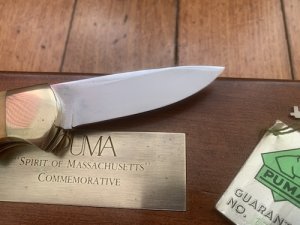 Puma Knife: Limited Edition 1983 715 4 Star Spirit of Massachusetts Scrimshawed Handle in Wooden Presentation Box