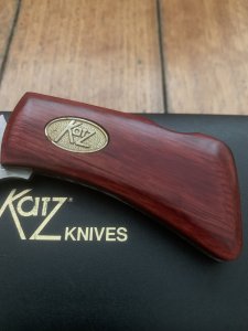 Katz Knives: Small Bob Kat Cherrywood Locking Folding Knife with gift Tin