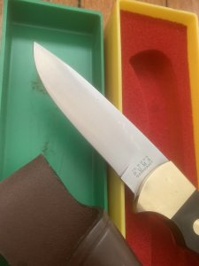 Puma Knife: Puma Original 1985 4 Star Fixed Blade Knife with Black Micarta Handle in Dark Brown Puma Sheath & Box