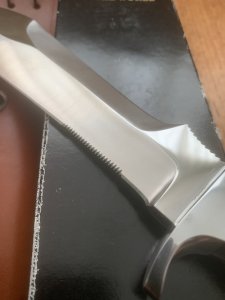 Puma Knife: Puma Rare 1999 Auto White Hunter Knife with Mid Brown sheath and Puma Box