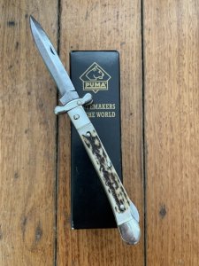 Puma Knife: Puma Rare Large Custom Damascus Medici Lock back Knife with Stag Handle 2003