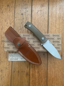 LionSTEEL Italy. Model M4 CVG Green Canvas Micarta Handle with Leather Sheath