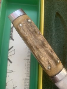 Puma Knife: Puma 1981 Vintage 3573 Boot Knife with Stag Handle Sheath in Puma Green/Yellow Box