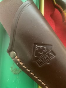 Puma Knife: Puma Original 1985 4 Star Fixed Blade Knife with Black Micarta Handle in Dark Brown Puma Sheath & Box