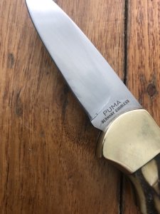 Puma Knife: Puma 1985 USED 745 4 Star Full Sized Folding Lock Knife with Stag Antler Handle *19581
