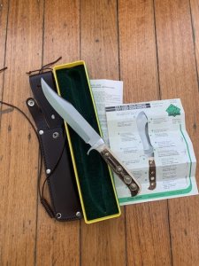 Puma Knife: 1983 Puma Mint condition Bowie knife with Stag Antler Handle in original Box