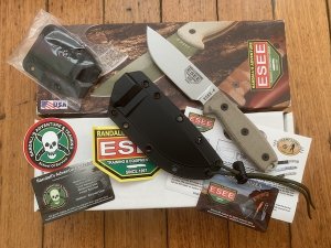 ESEE Knives- ESEE-4 Knife with Ivory Beige Micarta Handle & Black Kydex Sheath