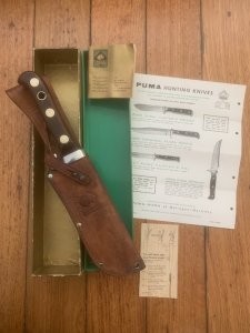 Puma Knife: Puma Rare 1969 Jacaranda White Hunter Knife with Original Box Paperwork #96744