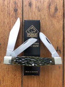 Puma Knife: Puma Stockman Folding Knife with Green Bone Handle with Box