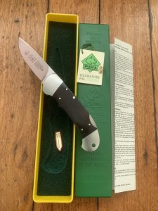 Puma 1989 model 985 Custom Folding Knife with Ebony Handle Original Box and matching Warranty #23981