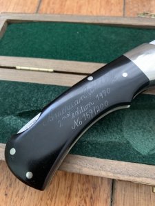 Puma Knife: Puma 1990 American Wildlife Collection 'Moose' model 715 4 star Folding Knife with Ebony Handle Original Box and matching Warranty #169/200