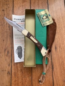 Puma Rare Model 970 Plainsman 1969 Folding Knife with original box & Paperwork & Pouch #96583
