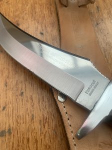 Solingen Germany EUROCUT Original 5 1/4" Blade Original Buffalo Skinner with Stacked Wood Handle & Leather Sheath