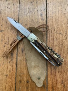 Puma Knife: Puma 945 Jagdtaschenmesser 1970 Hunting Pocket Knife with Stag Antler Handle #22072