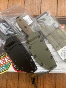 ESEE Knives- ESEE-4 Knife with Micarta Handle Black and OD Green Kydex Sheathes