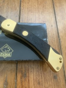 Puma Knife: Puma Rare 1988 Commando 24 Carat GOLD 88 Model Lock back Knife with Black ABS Handle & Original Box #44882