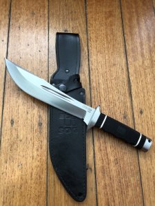 SOG Vintage Original CREED CD-02-L Large Black Blade Hunting Knife with Black Leather Sheath