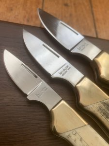 Kershaw Knife: 1982 Rare Scrimshawed set of 3 Knives in Presentation Box #142/1000
