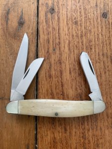 Bear & Son Medium Sized 3-Blade Pocket Knife with Yellow/White Bone Handle