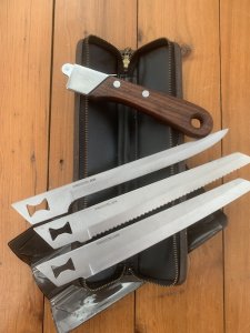 Kershaw Knife: Vintage 1980's KERSHAW KAI CAMP KIT  Japanese 3 Blade Knife Set with Wood Handle & Case
