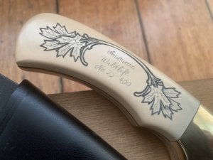 Puma Knife: Puma 1990 American Wildlife Collection 4 star Fixed Blade Knife with White Micarta Handle Original Box and matching Warranty #025/400