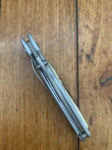 Puma Knife: Puma 2002 Handic Brushed Silver & Stag Slab Linerlock Folding Knife