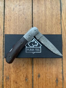 Puma Knife: Puma Tec Damascus Ebony Hardwood Folding Liner Lock Knife