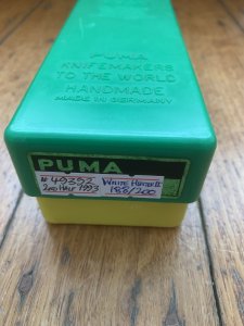 Puma Knife: Puma Original 1993 White Hunter II 116374 in original Box sheath & Paperwork 188/200