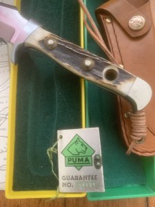 Puma Knife: Rarer 1981 Puma 6373 Skinner with Stag Antler Handle Correct Box and Warranty