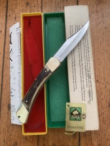 Puma Knife: 1974 Mint Puma Prince Folding Knife with Sambar Stag Antler Handle Box and Warranty #98474