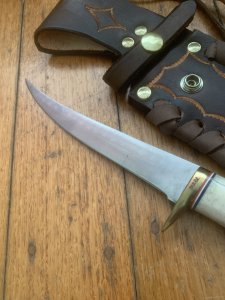 Ken Richardson Custom Handmade 6" Fillet Blade Hunting Knife with Deer Antler Handle & Custom Sheath