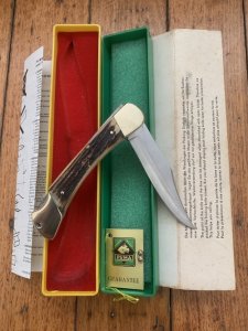 Puma Knife: 1974 Mint Puma Prince Folding Knife with Sambar Stag Antler Handle Box and Warranty #98474