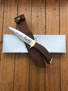 Solingen Germany Straight Blade with Moose Scene Hunting Knife in Sheath & Box