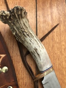 Ken Richardson Custom Handmade 4" Drop Point Blade Hunting Knife with Deer Antler Handle & Custom Sheath