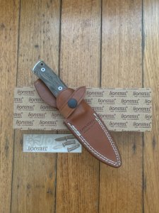 LionSTEEL Italy. Model B35 CVG Green Canvas Micarta Handle with Leather Sheath