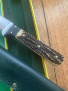Puma Knife: Puma 1984 ForsterNicker Knife with Stag Handle & Green & Yellow Box #40482