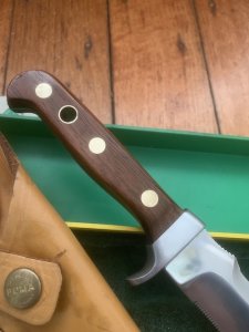 Puma Knife: Puma 6375 Rare 1983 White Hunter Knife with Jacaranda Handle Original Plastic Box & Matching Warranty