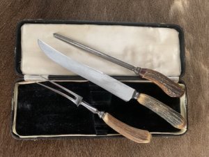 Vintage 'Used' 3 Piece Carving Set Knife, Fork & Sharpening Rod