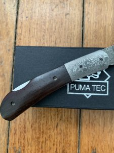 Puma Knife: Puma Tec Damascus Ebony Hardwood Folding Liner Lock Knife