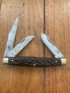 Puma Knife: Puma 1971 Rare 'USER'  'STOCK' 3 blade Fold back Knife with Red Bone Handle