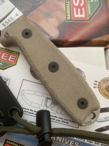 ESEE Knives- ESEE-4 Knife with Ivory Beige Micarta Handle & Black Kydex Sheath